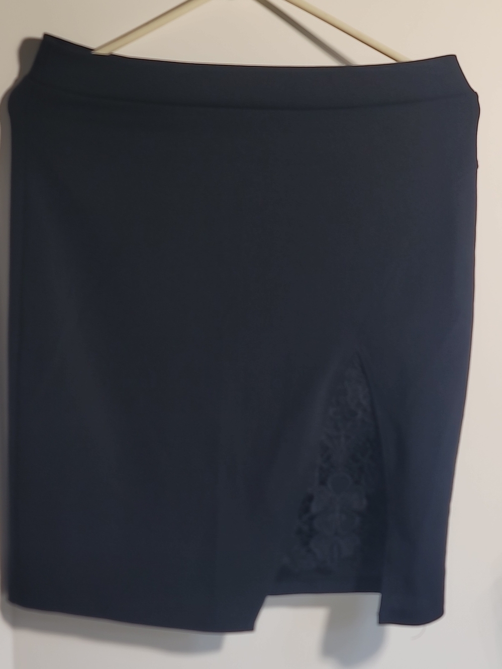 Classic Navy Pencil Skirt with Lace Inset